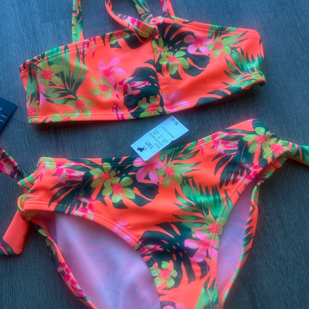 Cat & Jack Kids Bikini - Pink with Tropical Print Size S 6/7